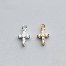 TrustDavis Real 925 Sterling Silver Fashion Sweet Cross Dazzling CZ Charm Pendant Handmade DIY Accessories Fine Jewelry HY353