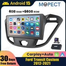 Radio para Auto MPOETC 4 + 64GB 9" Android 15 CarPlay para Ford Transit Custom 2012-2021, GPS, Navegación, Radio FM/AM, Bluetooth, Pantalla Táctil, DAB, DVR y AHD