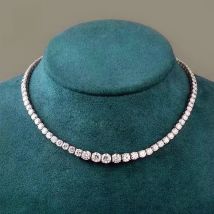 Moissanite Diamond Tennis Necklace with Certificate 3-5mm Size Gradient Diamond Riviera Necklace S925 Silver Choker for Women