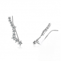 100% Real 925 Sterling Silver Cubic Zirconia Star Ear Climber Earrings for Women Cute Ear Crawler Earrings