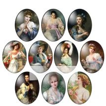 Vintage Lady Oil paintings 10pcs mixed 13x18mm/18x25mm/30x40mm Oval photo glass cabochon demo flat back Making findings