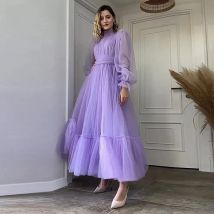 Eightale Ruffed Prom Dresses Arabic Customized Long Sleeves Pleat A-Line Tulle Evening Gown Party Dress vestidos para graduación