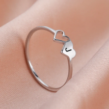 COOLTIME Initial Letter Ring for Women Stainless Steel A-Z Alphabet Double Heart Rings Simple Wedding Cheap Gift For Lover