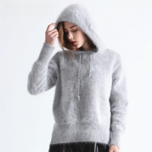 BAHTLEE-Women's Angora Knitted Pullover Sweater, Oversize Cap Jumper, Long Sleeves, Keep Warm, Loose, Stye Thick, Winter