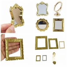 1:12 Scale Photo Frames Retro Mirror for Dollhouse Decor DIY Vintage Ornament Furniture European Style Doll House Accessories