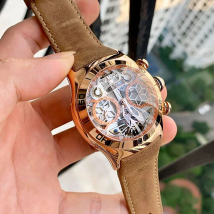 Reef Tiger Luxury Rose Gold Skeleton Automatic Watches Tourbillon Leather Strap Watches Waterproof Sport Watch Men RGA703