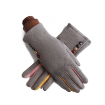 Winter Female Single Layer Warm Cashmere Full Finger Button Cycling Mittens Women Suede Leather Touch Screen Driving Gloves J23