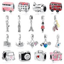 Original 925 Sterling Silver Charms Camera Suitcase London Bus Love Beads Fit Brand Bracelets Necklaces Jewelry For Women
