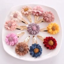 Soft Warmer Wool Korean Daisy Clip Handmade Flower Pins BB Snap Hair Clips For Kids Girl
