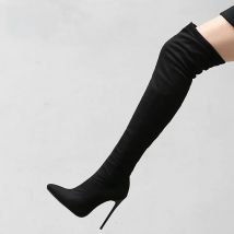 Thigh High Boots Women Autumn Spring Sexy Over the Knee Boots Stretch Flock High Heel Long Shoes Woman Big Size 45 48 Black Grey