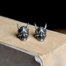 MKENDN Punk Style 925 Sterling Silver Skeleton Prajna Stud Earrings For Men and Women Gothic Street Pop Hip Hop Ear Jewelry