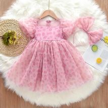 Girls' Summer Dress 2-8Y Sweet Girls Floral Puff Short Sleeve Princess Dress Kid's Clothes Children's Mesh Dress
