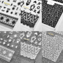 Black White Lace Vintage 3D Self Adhesive Nail Art Decoration Stickers Japanese Style Manicure Decals Wholesale Dropshipping
