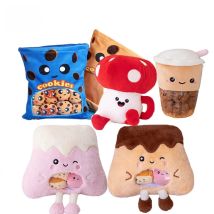 Boba Tea Cookies Plush Toy Cute Fluffy Snacks Plushies Pudding Cake Alien Hug Pillow Birthday Gift Sofa Home Decorative Pillow