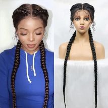 36 Inches Long Lace Front Synthetic Braided Wigs Lace Front Dutch Twins Braids Wig With Baby Hair for Black Women