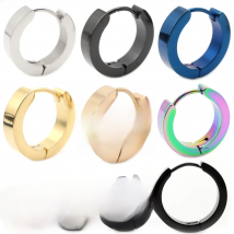 Alisouy 2pc Punk Women Men Small Huggie Earrings Gold Color Black Blue Stainless Steel Round Smooth Circle Hoop Earrings Jewelry