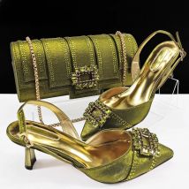 Queena Yan Nigeria Elegant Noble Party Wedding Shoes And Bag Pointed Toe Decorated With Rhinestone Women Heel Shoes