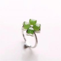 Classic Jade Green Clover Ring For Lady Anniversary Accessories Gift Fashion 925 Sterling Silver Ring Women Jewelry Adjustable