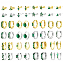 CCFJOYAS 925 Sterling Silver Green Color Zircon Hoop Earrings for Women Simple INS Gold Silver color Piercing Earrings Jewelry