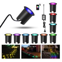 Confezione da 10 luci di coperta Bluetooth RGB per interni ed esterni, lampade da terra da incasso IP67, illuminazione da giardino per piscina con Patio Bluetooth per cellulare
