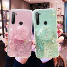 Silver Foil Phone holder case For Redmi Note 9 9S 8 8T 7 6 5 Pro 4 4X 5 9A 9C 8A 7A 6A 5A 10X Glitter Soft Silicone Stand Cover