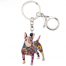 WEVENI Acrylic Original Bull Terrier Dog Key Chain Key Ring Bag Charm Man Car Pendant Statement Hot Trendy Jewelry For Women