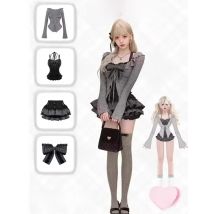 Autumn New Japanese Sweet Lolita Outfits 3 Piece Set Women Casual Knitted Cardigan+ Sexy Slim Lace  Vest Tops+ High Waist Shorts