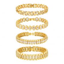 Tennis Bracelet, CZ Cubic Zirconia Rhinestone Chain Bracelet, Chunky Wide Hip Hop Jewelry