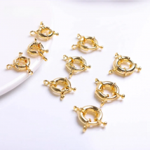 11mm/13mm/15mm 18K Gold Plated Brass Metal Round Spring Clasps Steering Wheel Sailor Clasp For Jewelry Making Fittings Wholesale