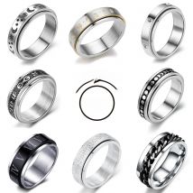 Spinning Spinner Ring For Men Women Anxiety Fidget Rings Stainless Steel Moon Star Roman Numerals Chain Rotating Ring