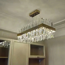 Modern Dimmable LED Crystal Chandelier Rectangular Stainless Pendant Lights Steel in Gold Chrome For Home Decor Lustre