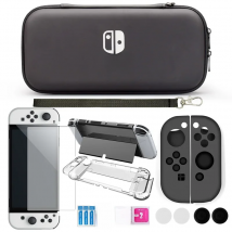 Tempered Film Glass JoyCon Silicone Case Thumb Grip Caps PC Crystal Hard Cover Shell Pouch For Nintendo Switch OLED Accessories