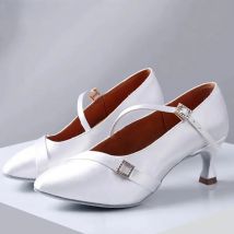 Fashion Women Standard Dance Shoes Soft Outsole Modern Dance Shoes Ladies  White Satin Ballroom Dance Shoe