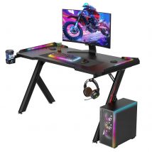 Gaming Desk RGB Lighting Ergonomic Gamer Workstation Ergonomic Carbon Fiber Computer Desk Cup Holder and Headphone Hook