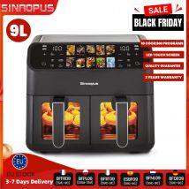 Friggitrici ad aria a doppio cestello multifunzione da 9 litri Finestra di visualizzazione della macchina intelligente Friggitrice elettrica calda Fornello senza olio con controllo touch a LED