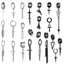 Vnox Gothic Dangle Earrings for Men Women,Punk Stainless Steel Clip Ear Accessory, Rock Hiphop Hoop Circle Earring 1 Piece