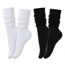 RMSWEETYIL 2 Pairs Long Stacked Slouch Scrunch Socks for Women 80s 90s Loose Chunky Cotton Tall Knee High Boot Tube Slouch Socks