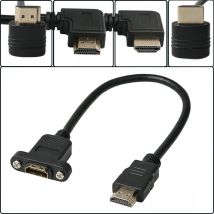 HDMI-compatible 90 Degree Right Angle HDMI Panel Mount socket Extension Cable Screw HDMI Female to Male Panel Connector Cord