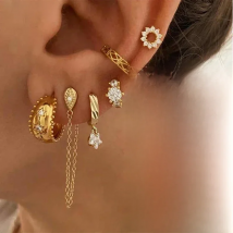 CRMYA Gold Plated Girl's Earrings Set Vintage CZ Zircon Drop Stud Clip Hoop Ear Ring For Women 2022 Jewelry Wholesale
