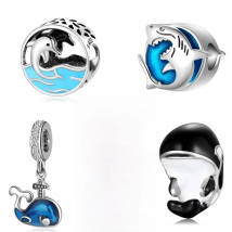 Blue Octopus Lovely Undersea Octopus Shark Dolphin Charms Beads Fit JIUHAO Charm Bangle Bracelets DIY 925 Jewelry Making