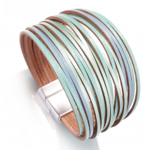 Amorcome Boho Mint Leather Bracelets for Women 2023 Fashion Ladies Slim Strips Multilayer Wide Wrap Bracelet Female Jewelry Gift