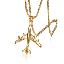 Airplane Pendant Necklace For Women Men Gold Color Stainless Steel Box Link Chain Aircraft Necklace Fashion Wholesale Jewelry