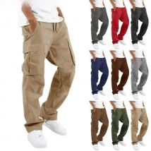 New 2025 Cargo Pants Trousers for Men Full Length Solid Color Loose Multi-pocket Drawstring Pockets Pants Male Cargo Pants 5XL
