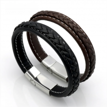 Top Quality Genuine Leather Bracelet Men Stainless Steel Leather Braid Bracelet With Magnetic Buckle Clasp pulseiras masculina