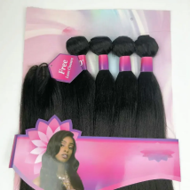 Adorable Synthetic HairAmazing Yaki Straight 4PCS+1 Set / 18-22inch  Bundles with Closure Natural Weave  African Afro Extension