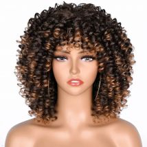 Short Hair Afro Kinky Curly Wigs With Bangs For Black Women Synthetic Wigs Natural Hair Brown Mixed Wig Cosplay Lolita