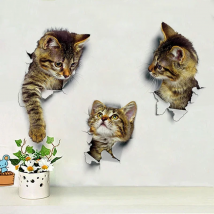 3D Cats Wall Sticker Hole View Bathroom Living Room Decoration Home Decor Animal Vinyl Decals Art Poster Cute Toilet Stickers