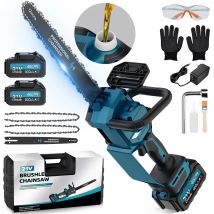Mini motosega a batteria da 12" con batteria - Potente sega a catena elettrica da 12000 mAh 1800 W per potatura di alberi, lavorazione del legno e fai da te