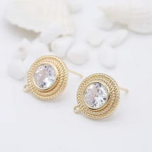 15*17MM 14K Gold Color Plated Brass and Zircon Round Stud Earrings Sterling Silver Pins Jewelry Making Accessories