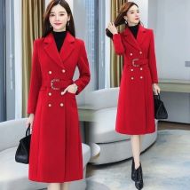 Quick Black Woolen Coat Women's Mid-Long 2021 New Spring Autumn Popular Hepburn Style Red Woolen Coat Femme Jacket Loose Botton